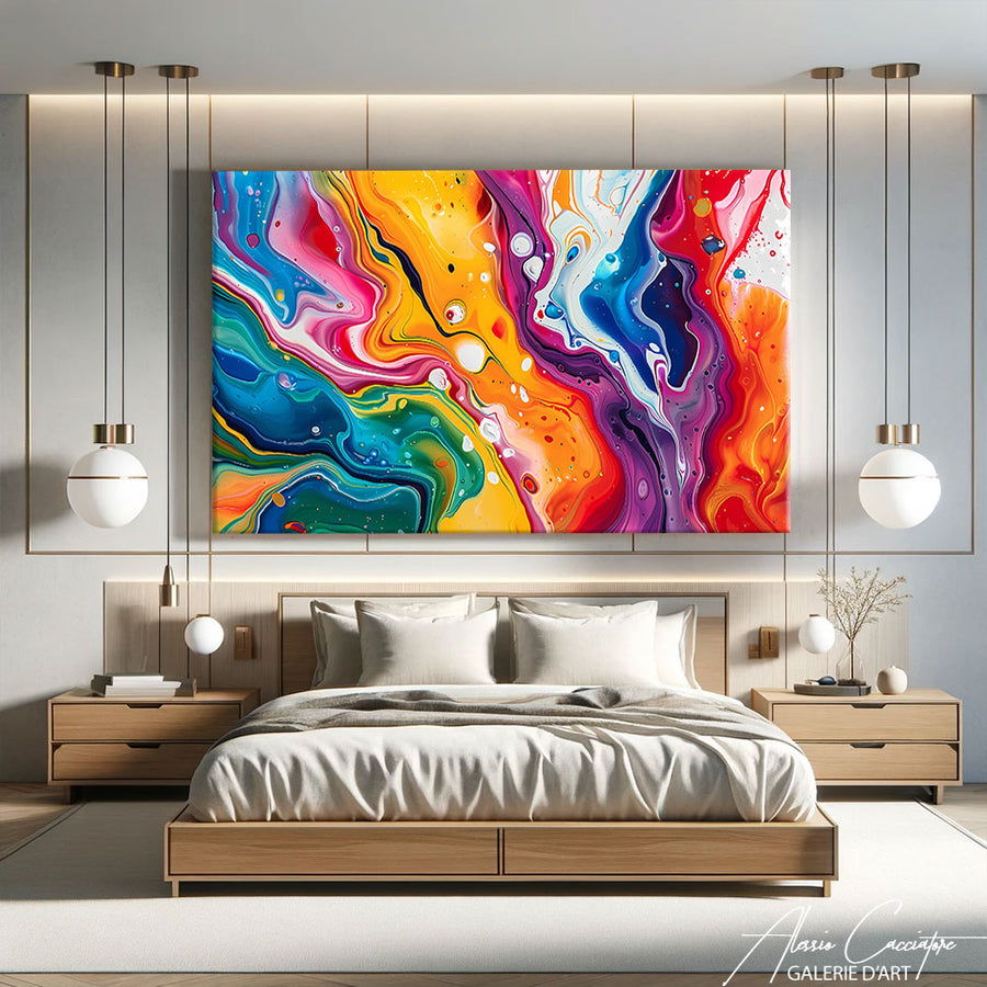 Tableau Abstrait Multicolore Contemporain – mise en situation