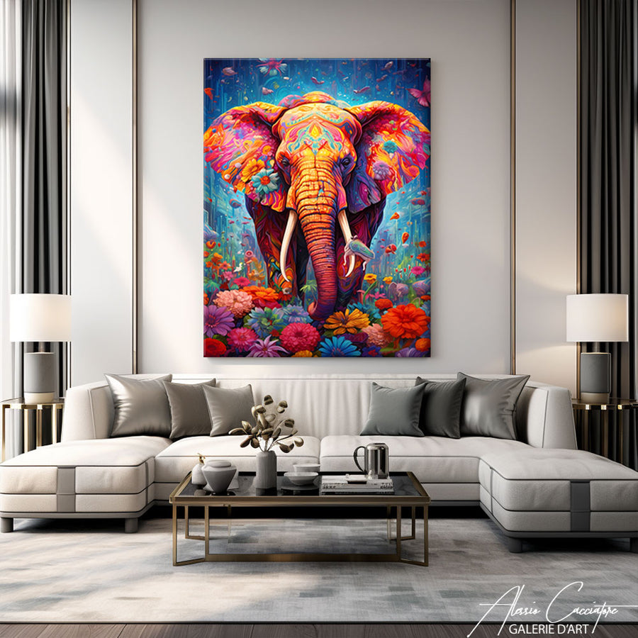 Éléphant Couleur Tableau – mise en situation