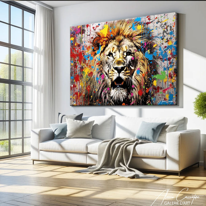 tableau lion graffiti