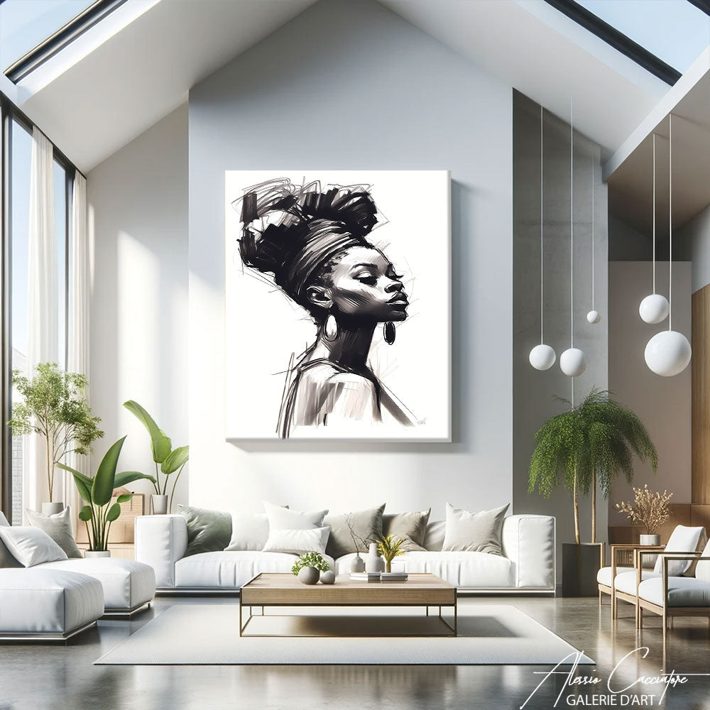 tableau visage africain noir et blanc 