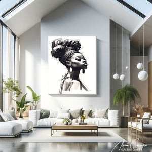 tableau visage africain noir et blanc 