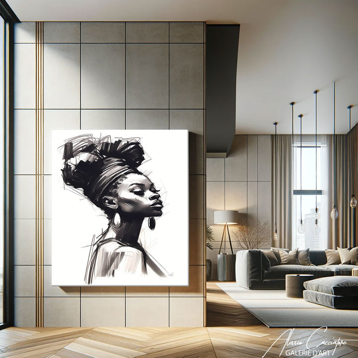 tableau femme africaine noir et blanc 