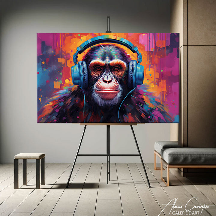 tableau singe avec casque