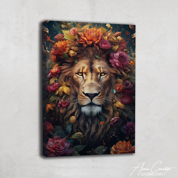 TABLEAU LION FLEUR
