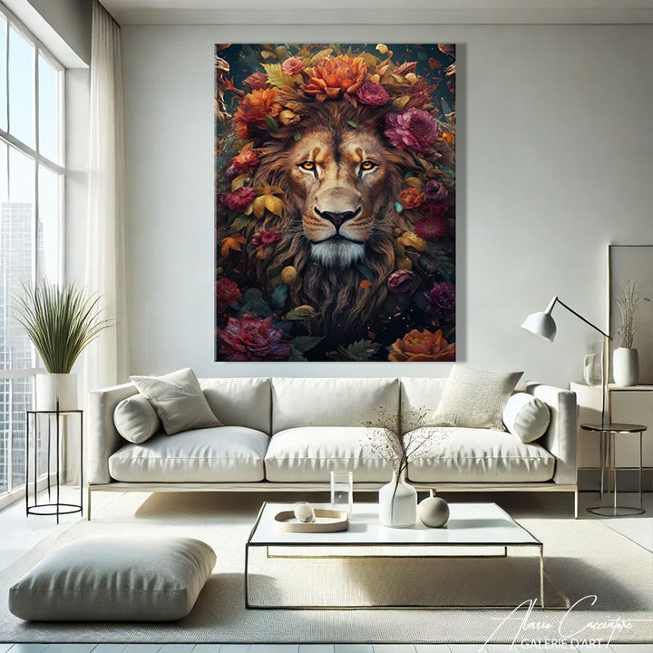 TABLEAU LION FLEUR
