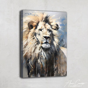tableau peinture lion blanc