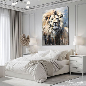 tableau lion yeux bleu