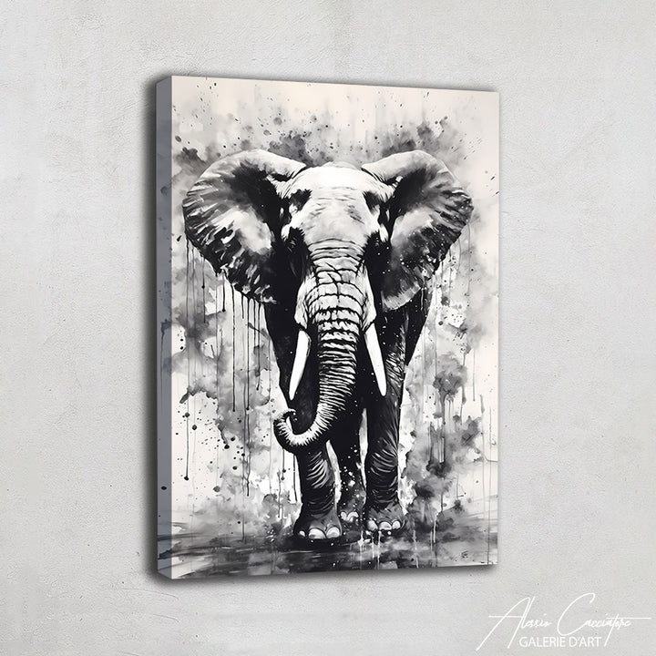 tableau elephant noir et blanc