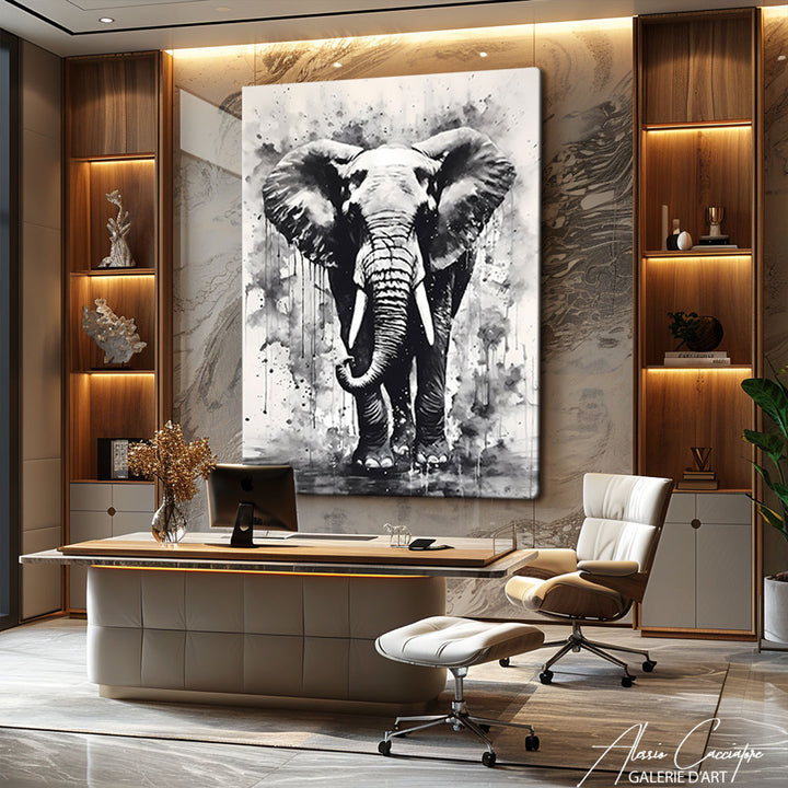 tableau noir et blanc elephant