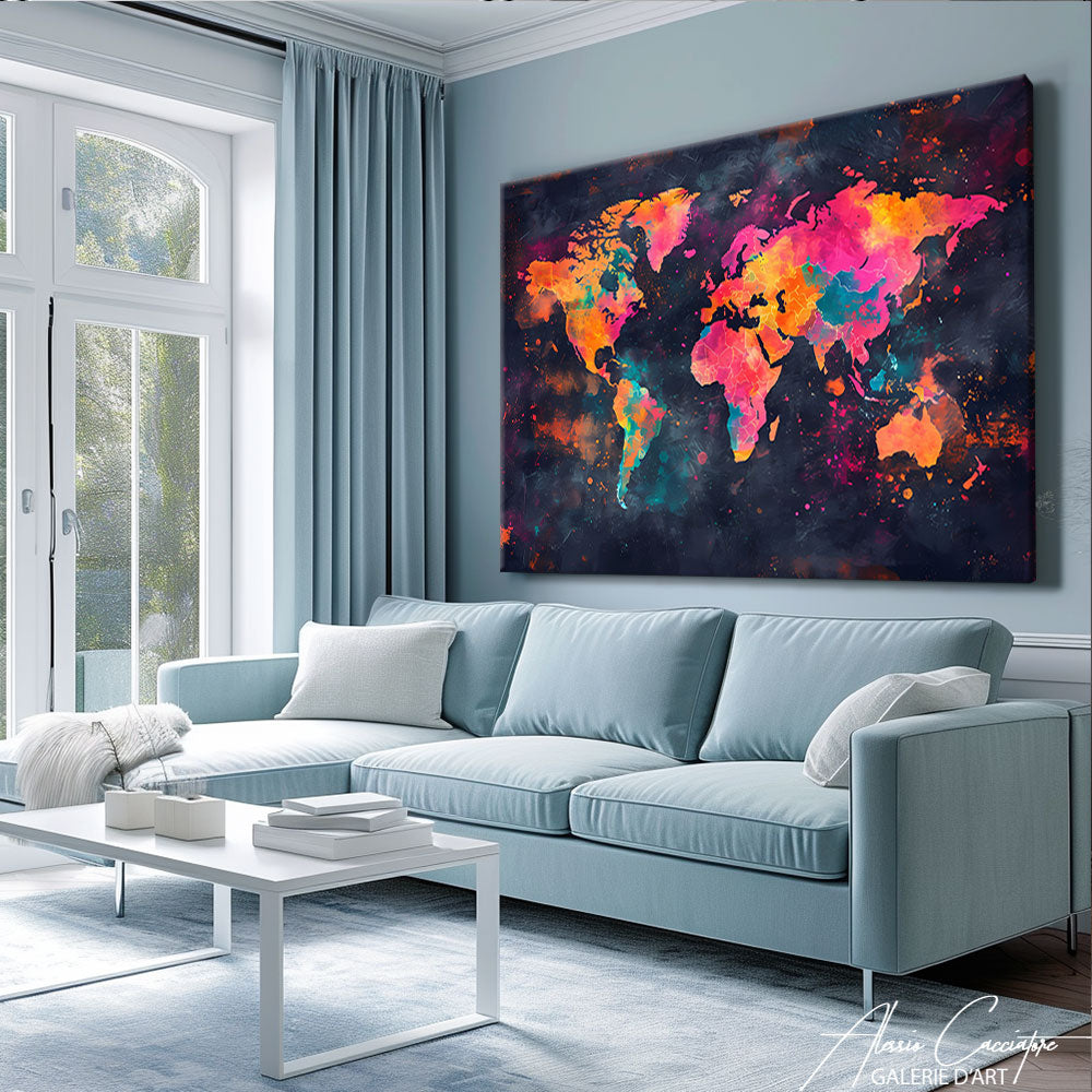 Tableau Carte du Monde abstrait