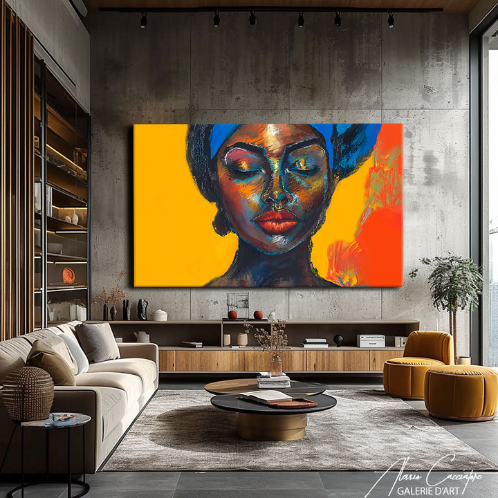 tableau femme africaine abstrait