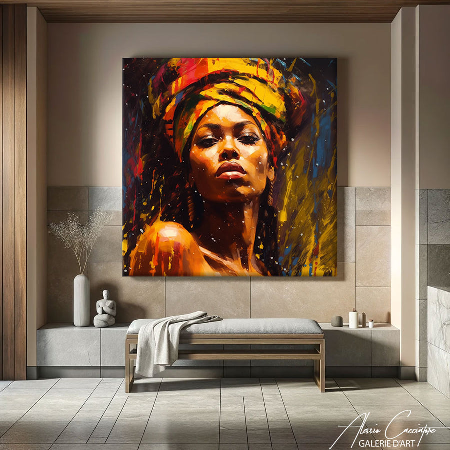 Peinture à l'Huile Femme Africaine – mise en situation