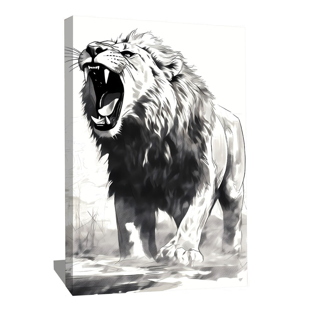 tableau lion noir et blanc
