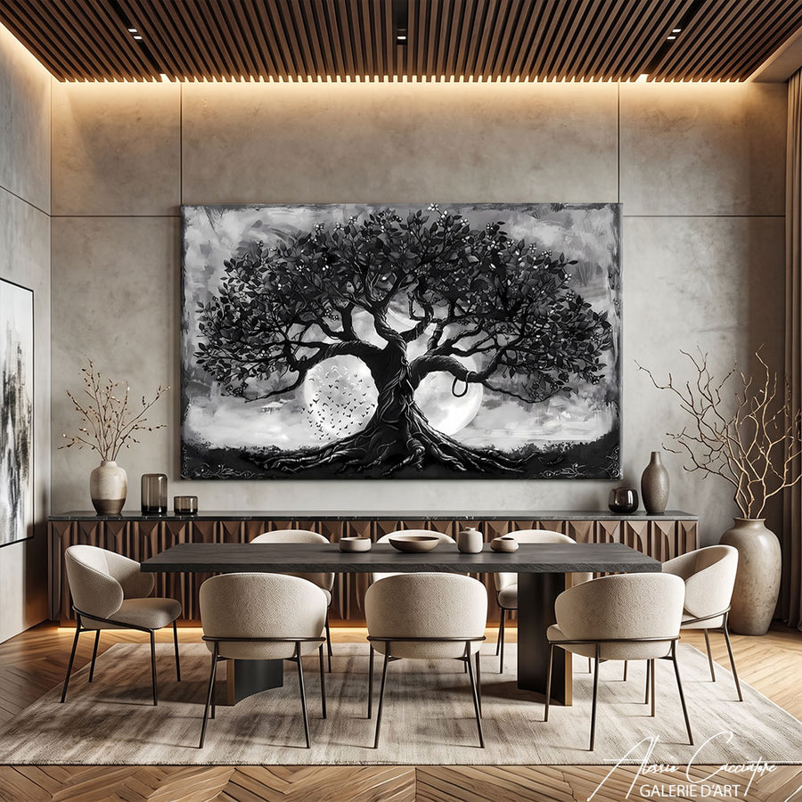 TABLEAU ARBRE DE VIE NOIR ET BLANC – mise en situation