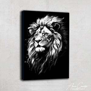 peinture lion noir et blanc