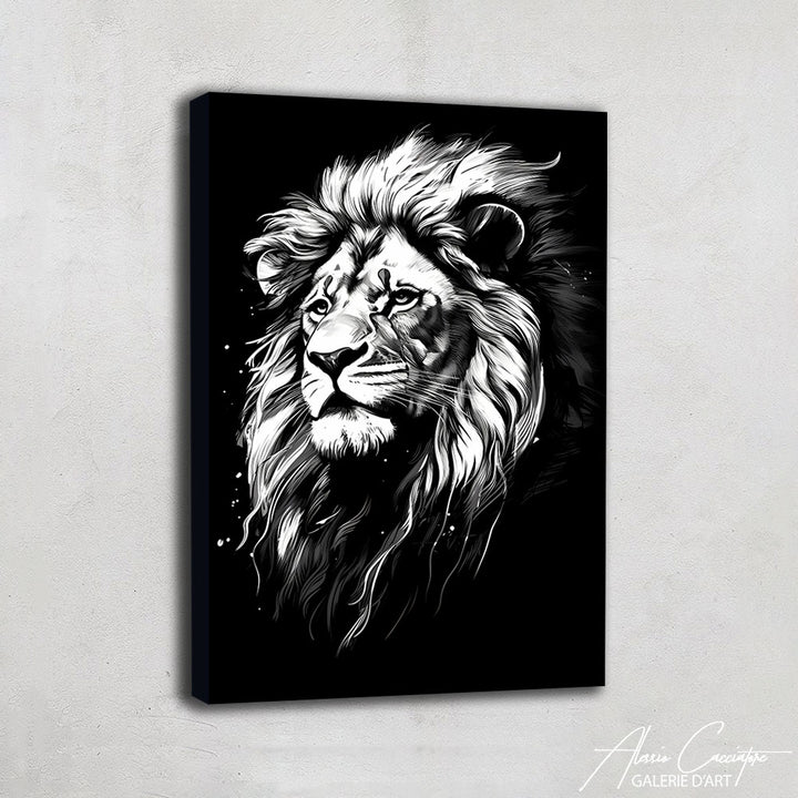 peinture lion noir et blanc