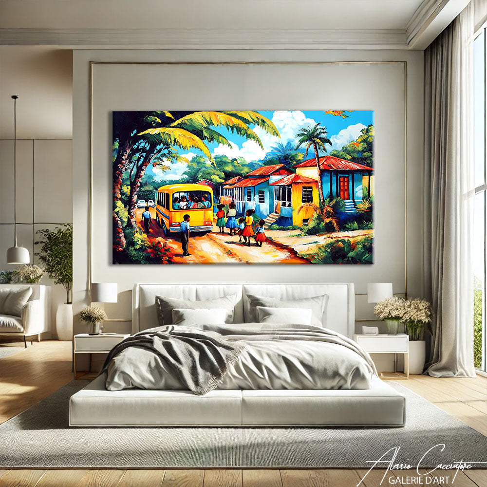 TABLEAU VILLAGE AFRICAIN ABSTRAIT