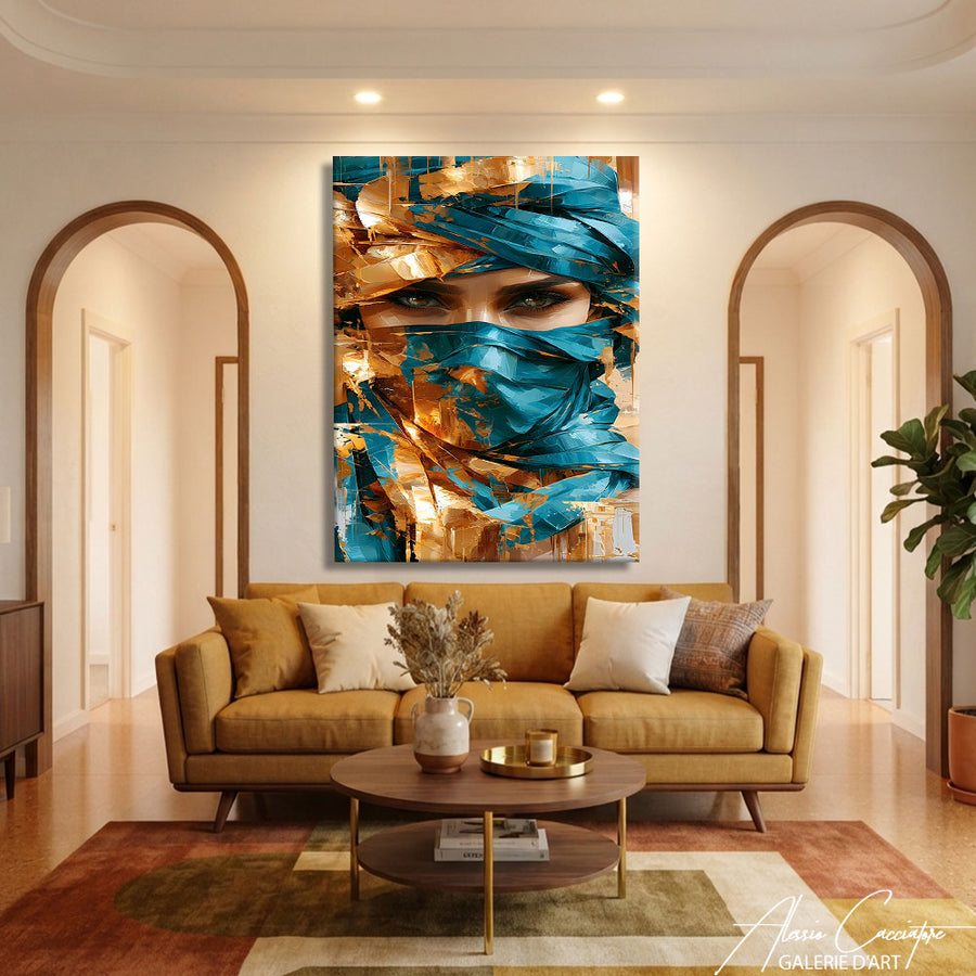 Peinture Femme Voile Bleu – mise en situation