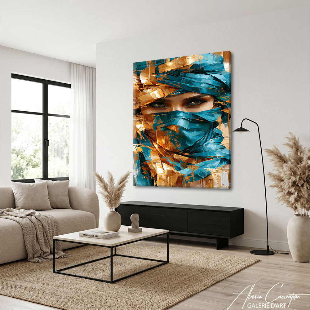 Décoration Murale Femme Voile Bleu