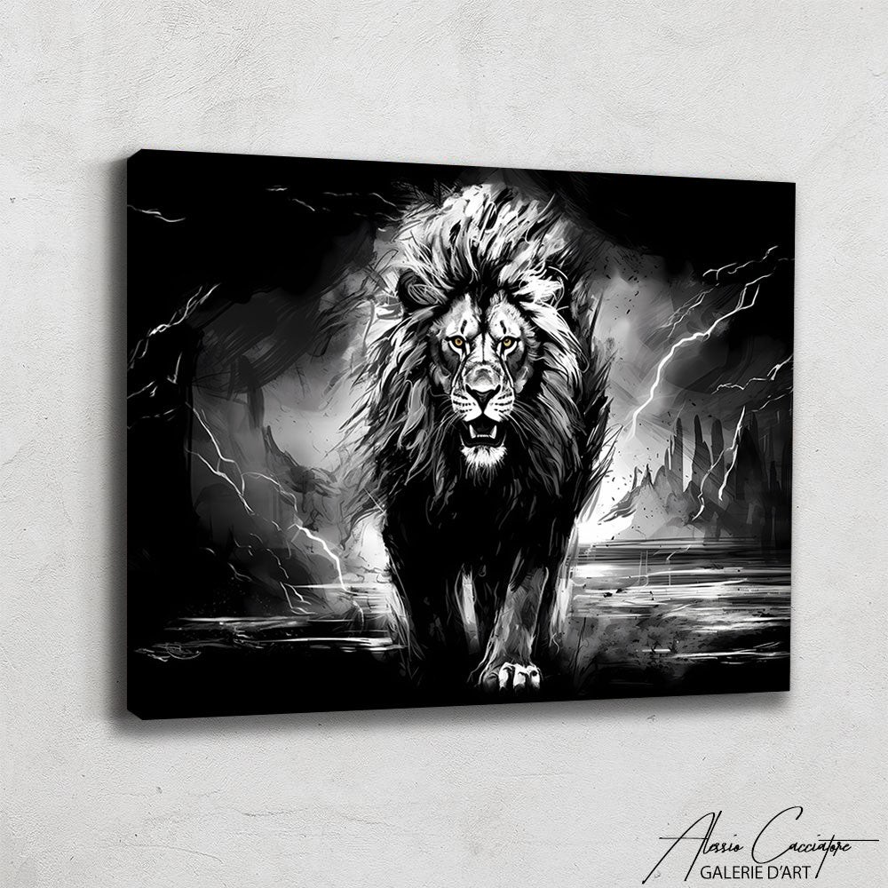 Tableau Toile Lion Noir Et Blanc