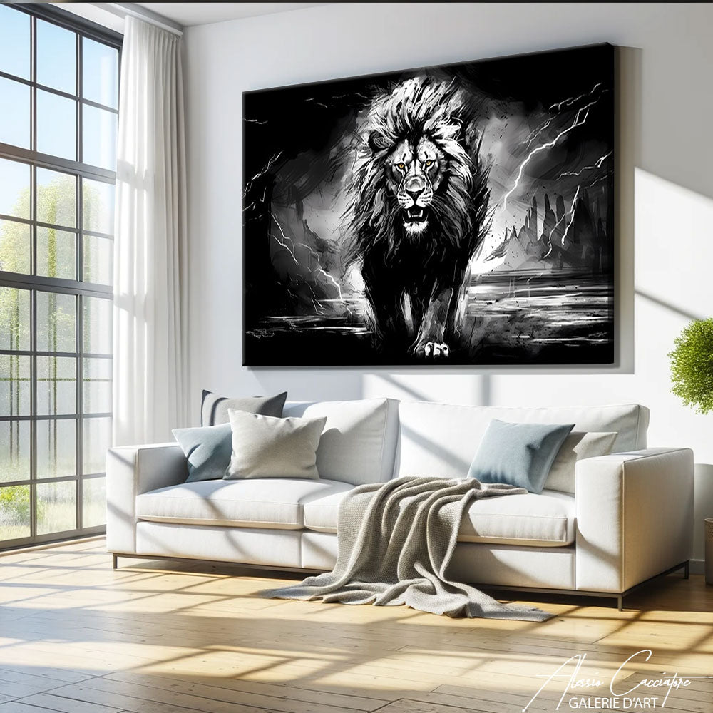 Peinture Lion Noir Et Blanc