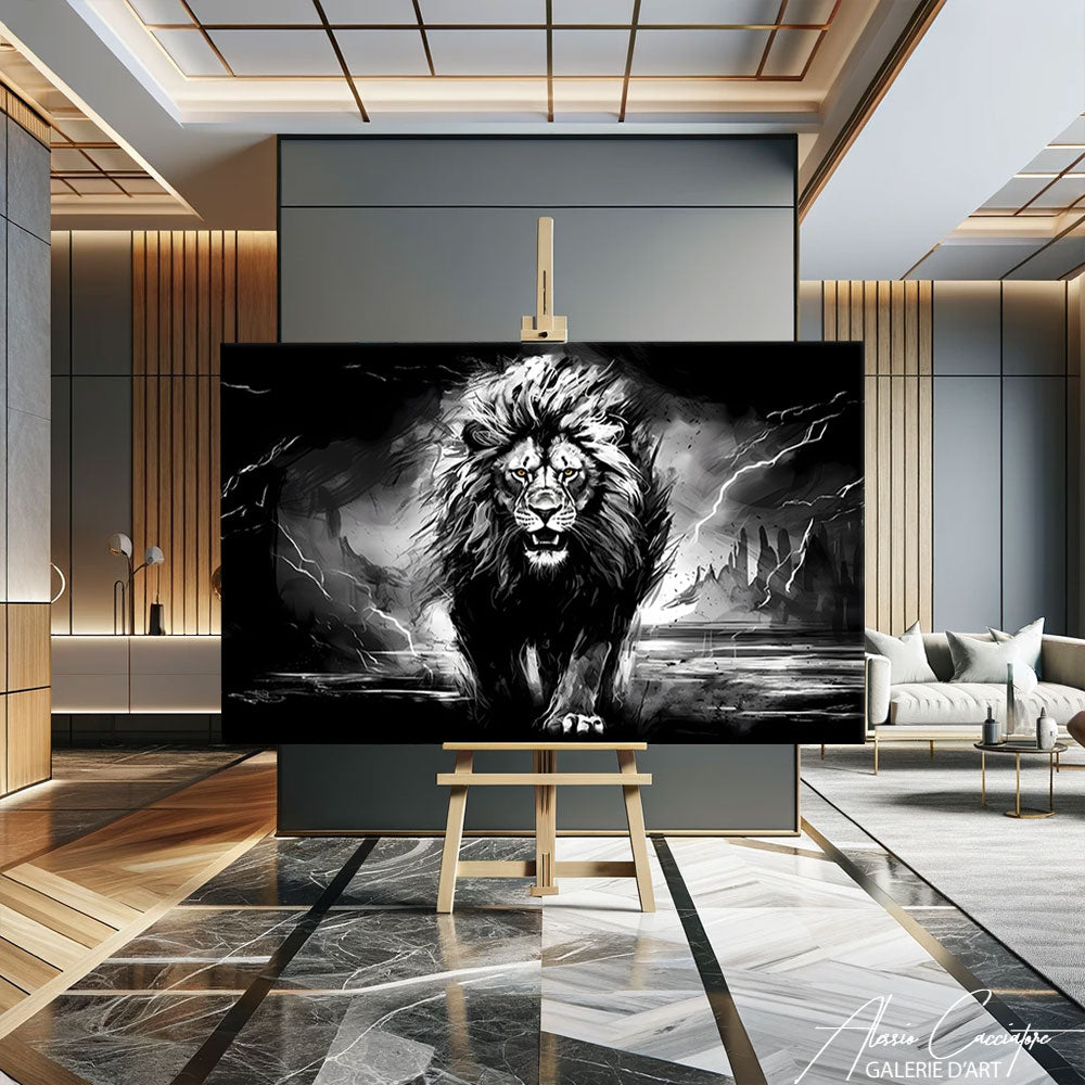 Peinture Lion Noir Et Blanc
