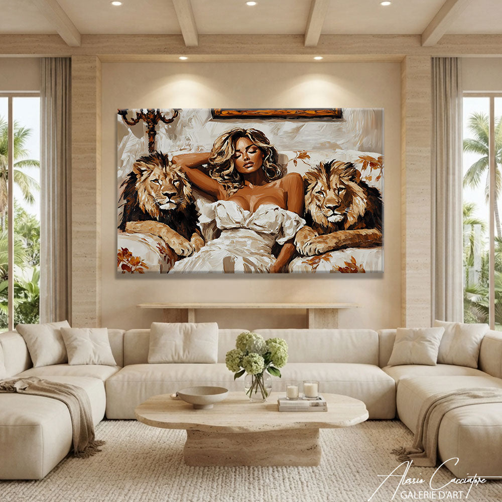 Peinture Femme Lion