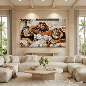 Peinture Femme Lion