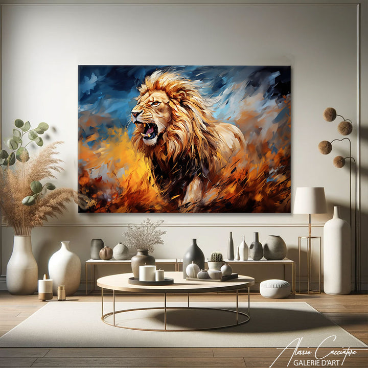 tableau lion savane