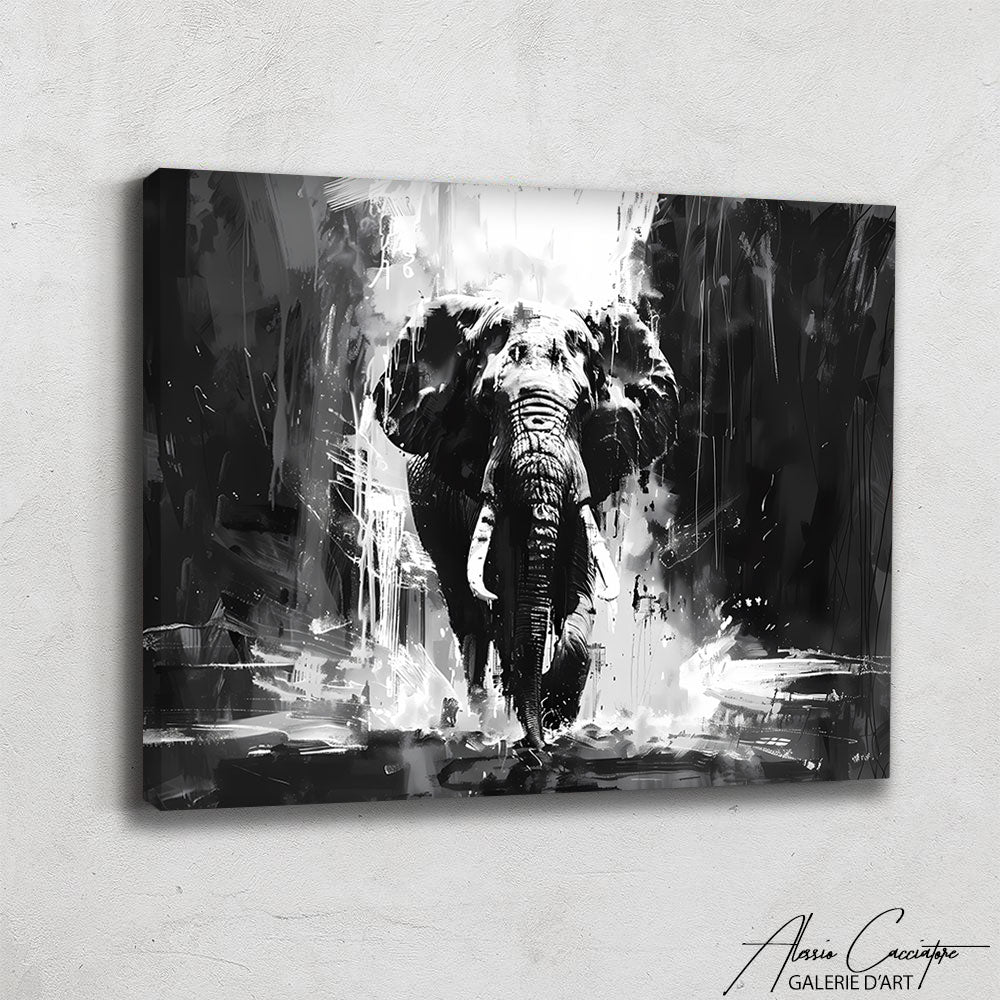 Toile Éléphant Noir et Blanc
