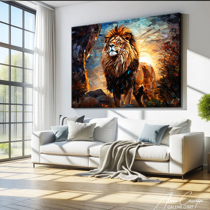 tableau lion abstrait