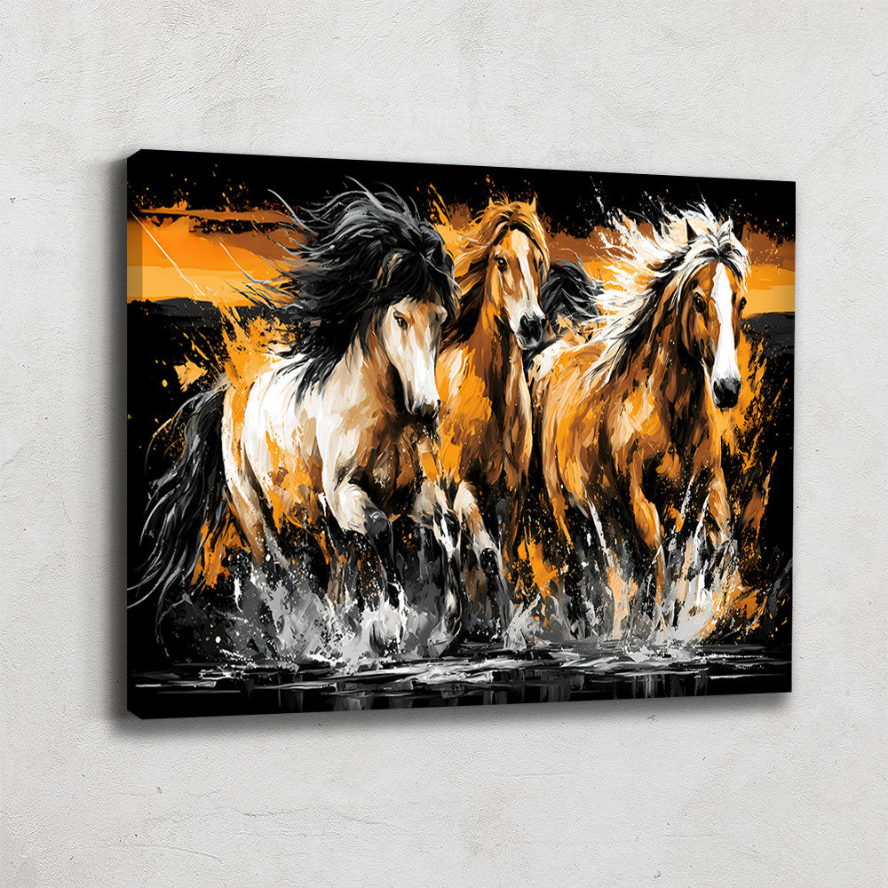 TABLEAUX CHEVAUX NOIR ET OR