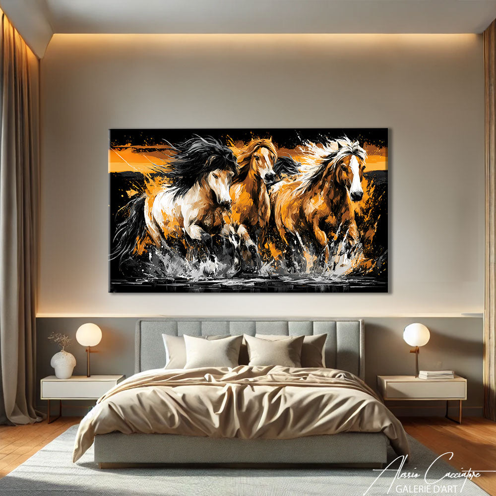 TABLEAUX CHEVAUX NOIR ET OR