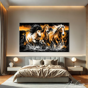TABLEAUX CHEVAUX NOIR ET OR