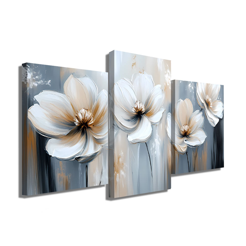 TABLEAU TRIPTYQUE FLEURS BLANCHES