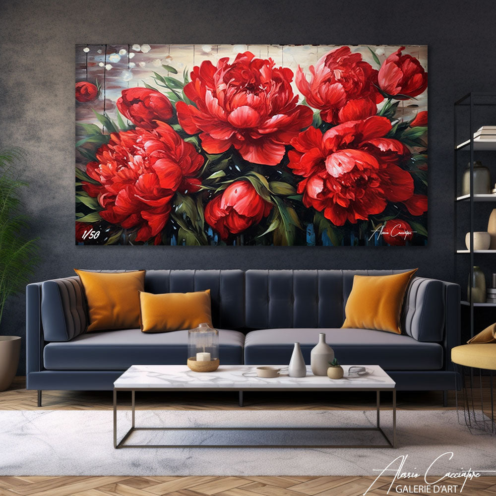 tableau pivoine rouge