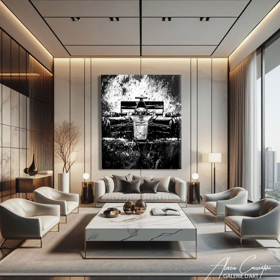 Tableau F1 Noir Et Blanc – mise en situation
