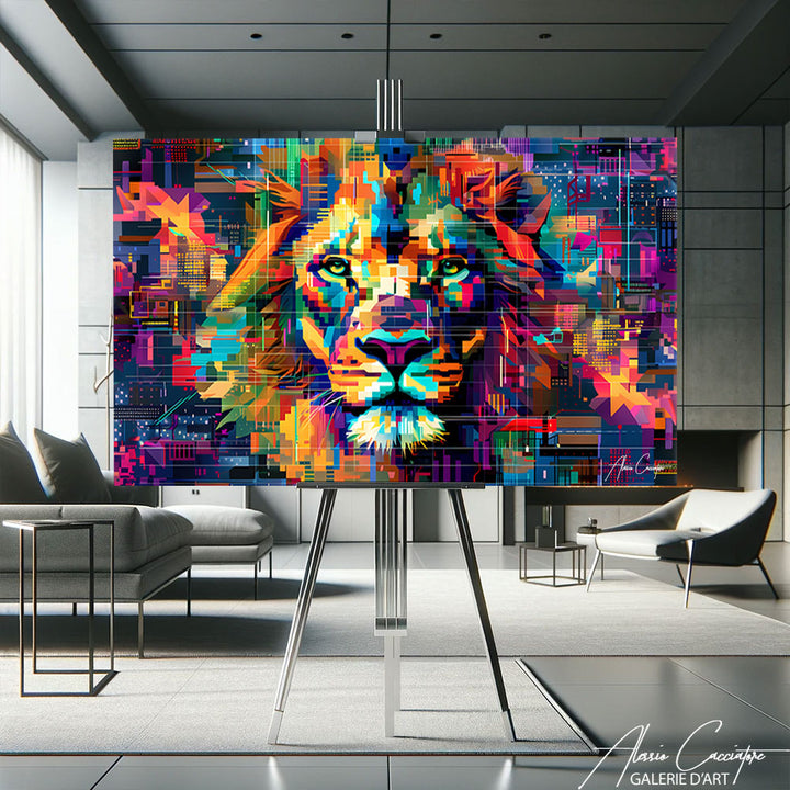 tableau lion coloré