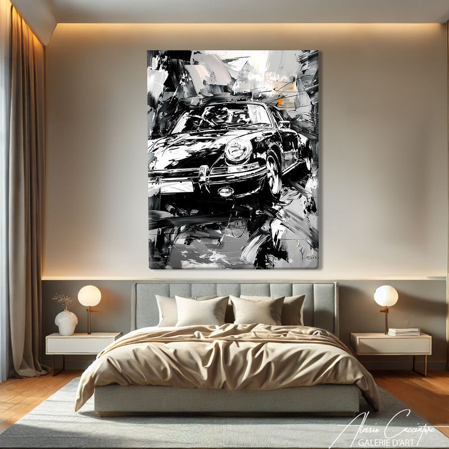 Tableau Porsche Noir et Blanc – mise en situation