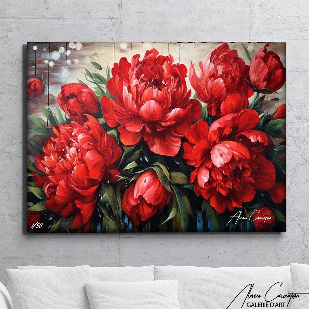 peinture pivoine rouge