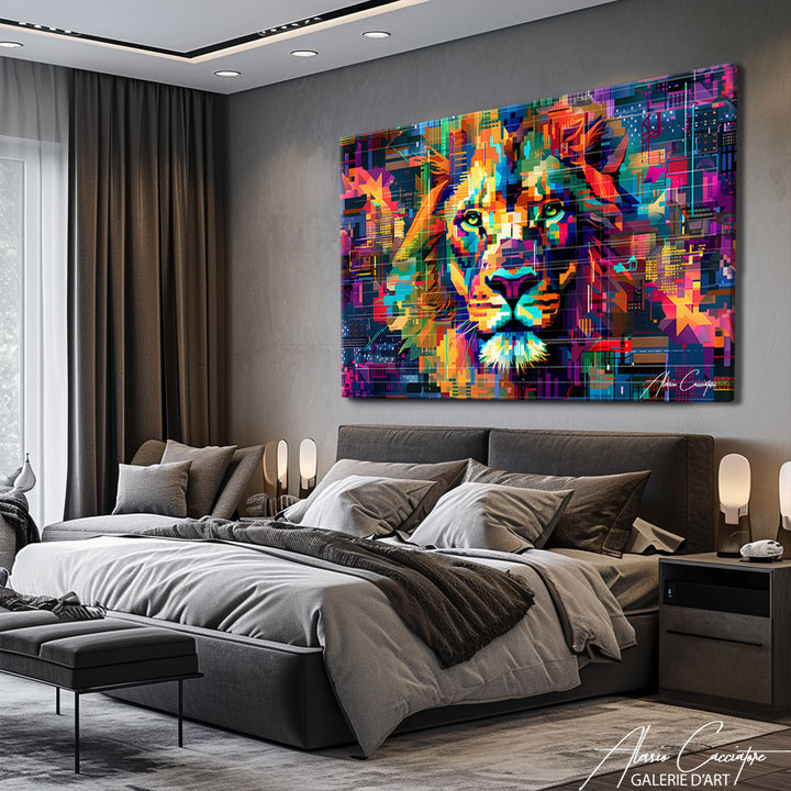 tableau lion coloré