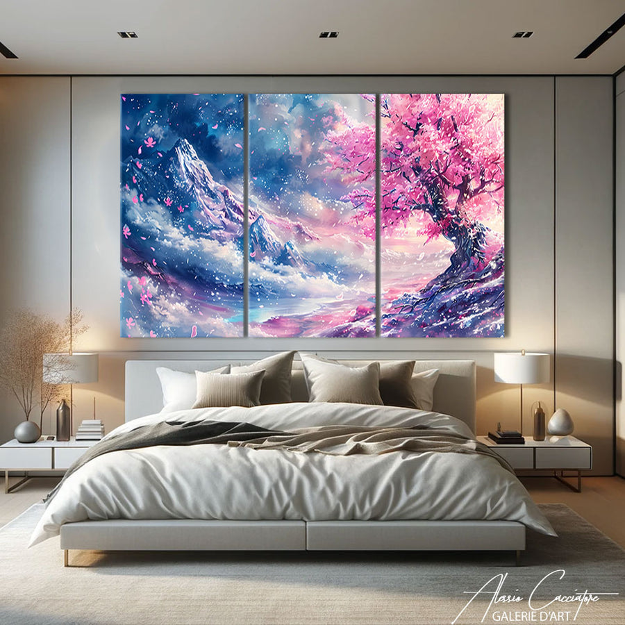 Tableau Triptyque Cerisier Japonais
 – mise en situation