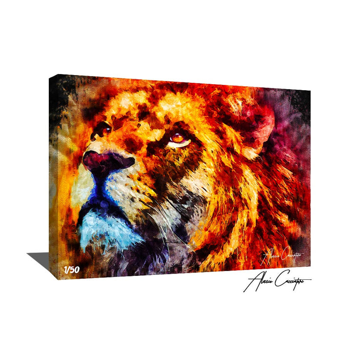 tableau lion multicolore