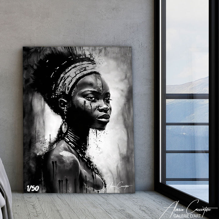 tableau visage africain noir et blanc