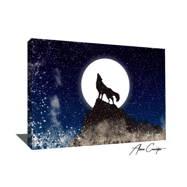 tableau loup lune 