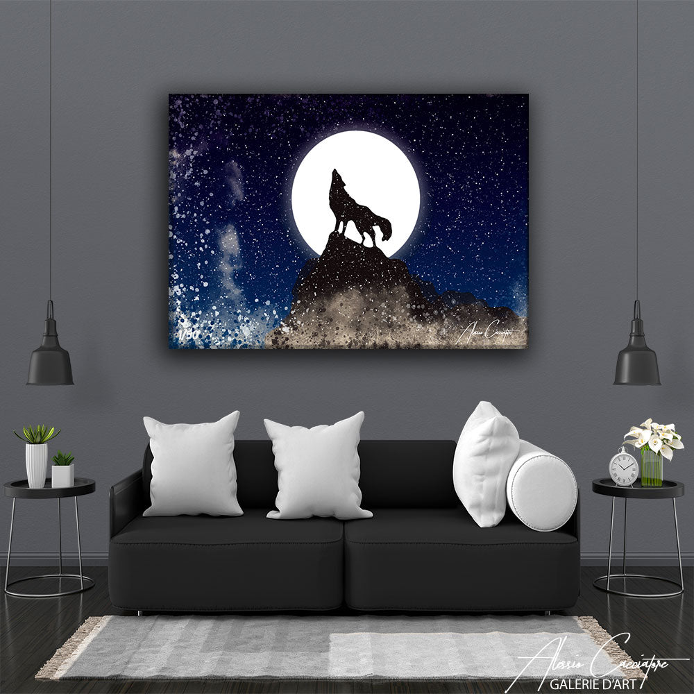 peinture loup lune