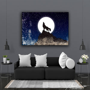peinture loup lune