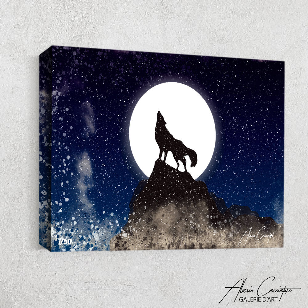 tableau loup lune