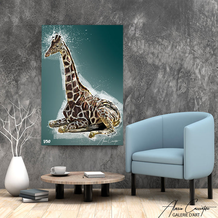 peinture girafe bleu