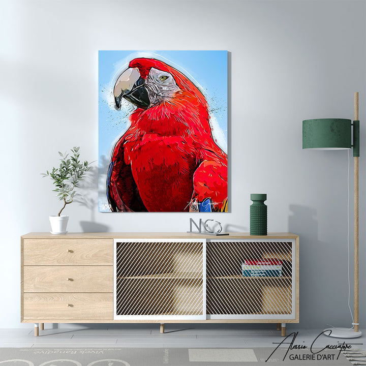 peinture perroquet rouge